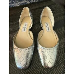 Jimmy Choo Marisa Silver Metallic Quilted Leather D’Orsay Flats Sz. 36.5